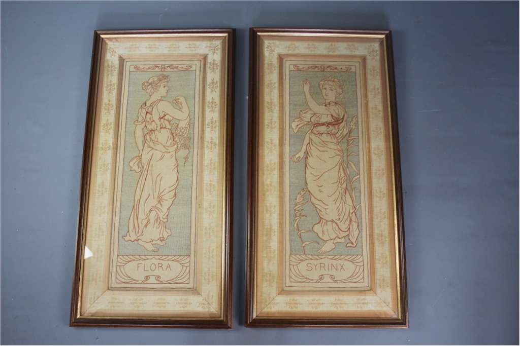 Pair of arts and crafts silk panels in the manner of Selwyn Image