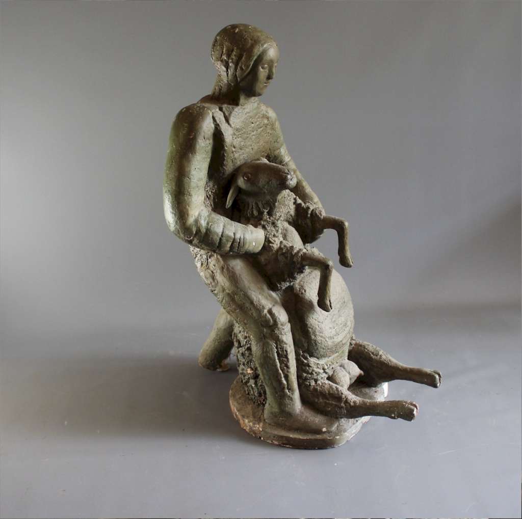 Geraldine Knight 1933 - 2008 from the artists studio a resin sculpture of a sheep shearer
