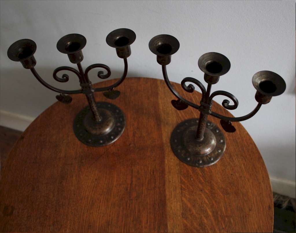 Pair of Goberg arts and crafts candlesticks