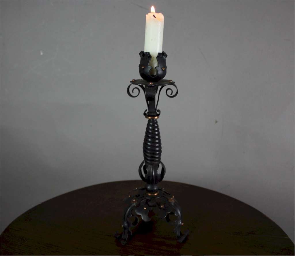 Gothic iron and copper candlestick