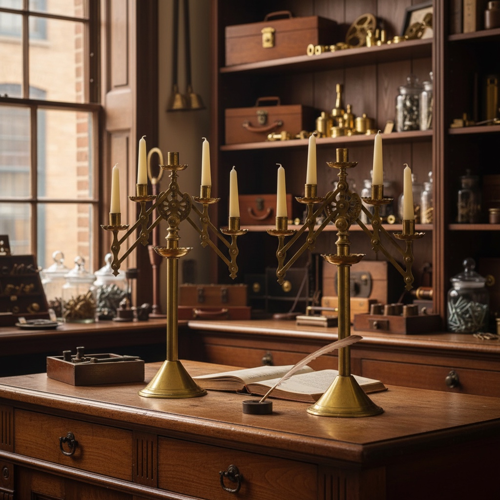 Victorian pair of brass ecclesiastical adjustable candlesticks