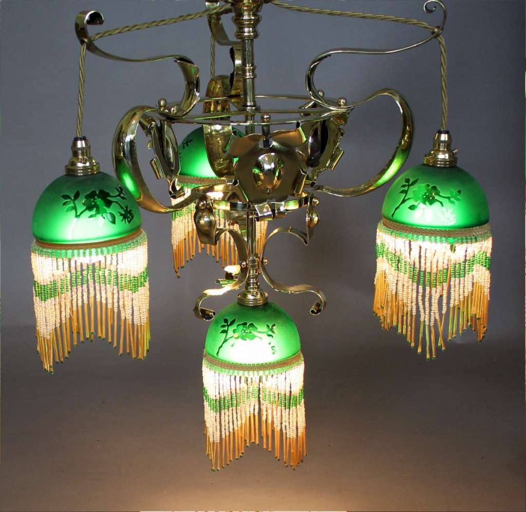 Art Nouveau brass hanging lamp c1900