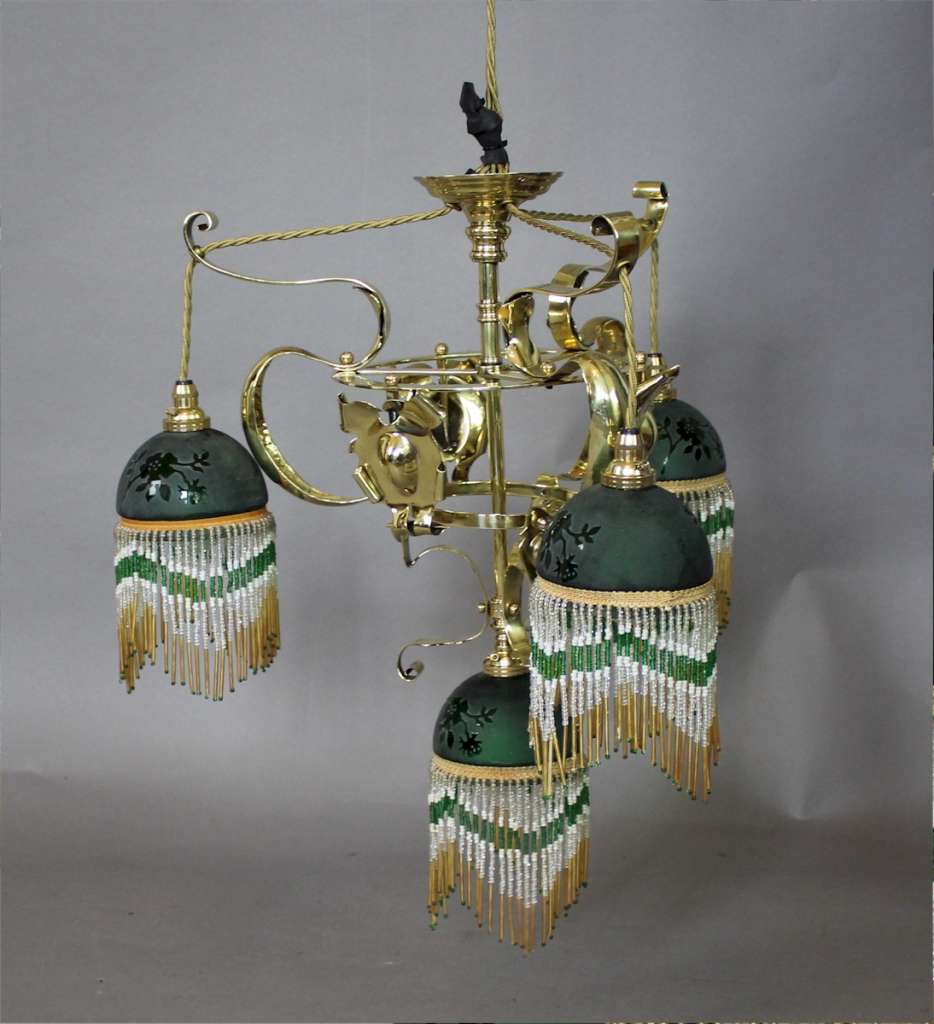 Art Nouveau brass hanging lamp c1900