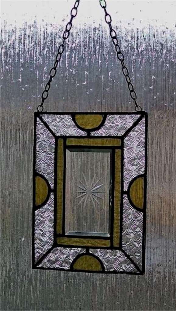 Small antique stained glass window hanger