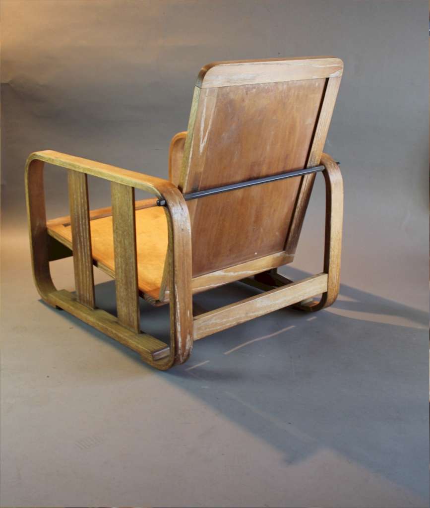 1930's Heals limed oak bentwood lounge chair