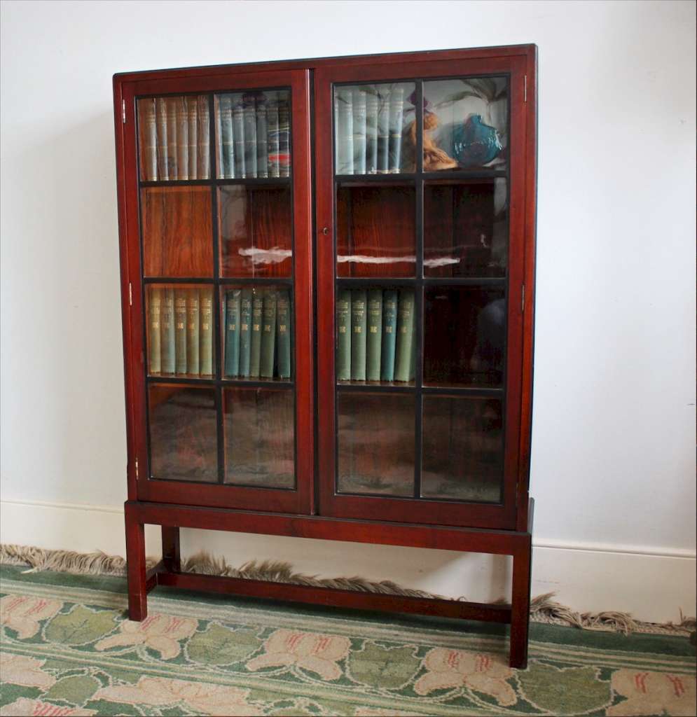Heals mahogany lattice glazed bookcase c1920