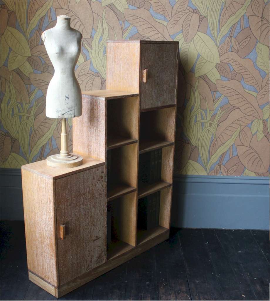 Heals modernist limed oak stepped bookcase