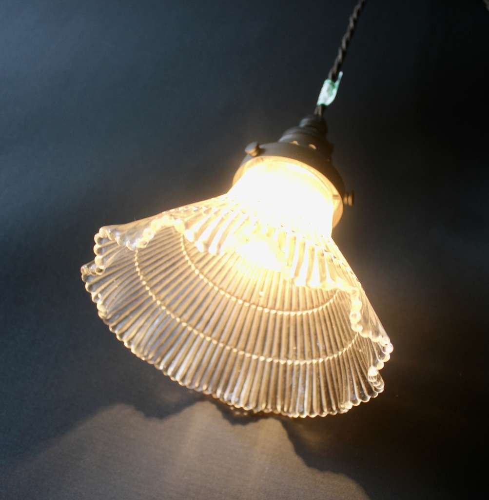 Holophane glass shade with fitting,