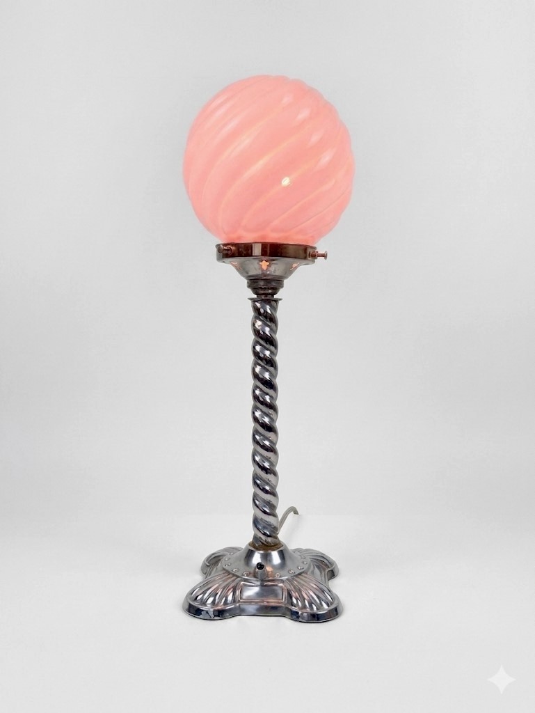 Art Deco table lamp in chrome and glass