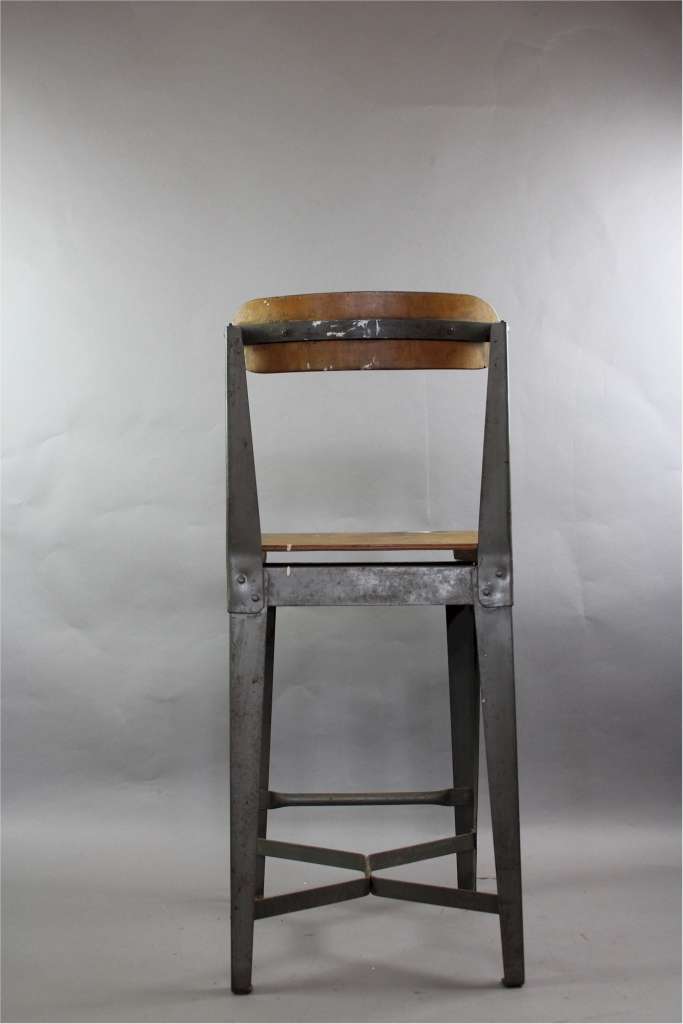 Industrial metal and plywood high chair , c1950's