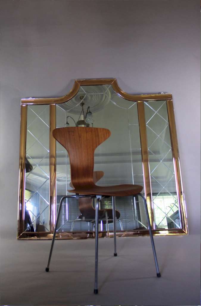 Large art deco mirror with peach borders