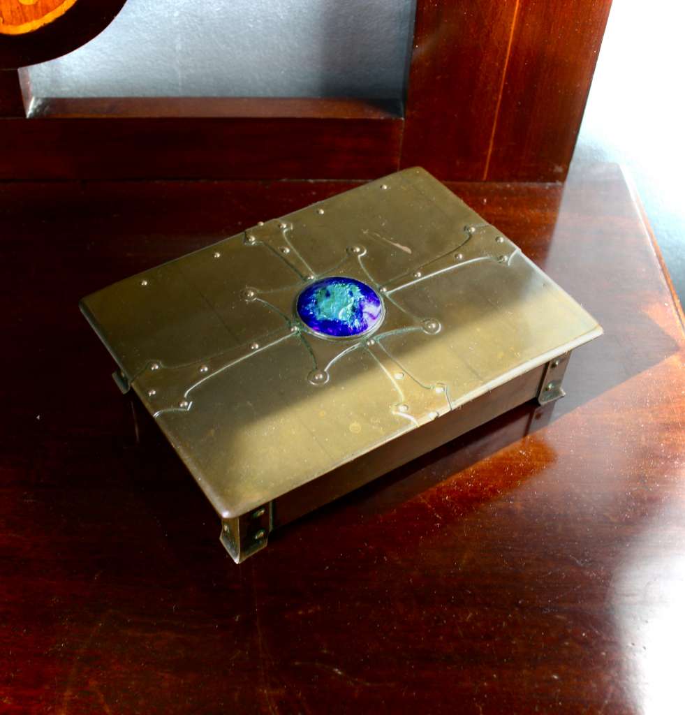 Arts and Crafts copper enamel roundel box