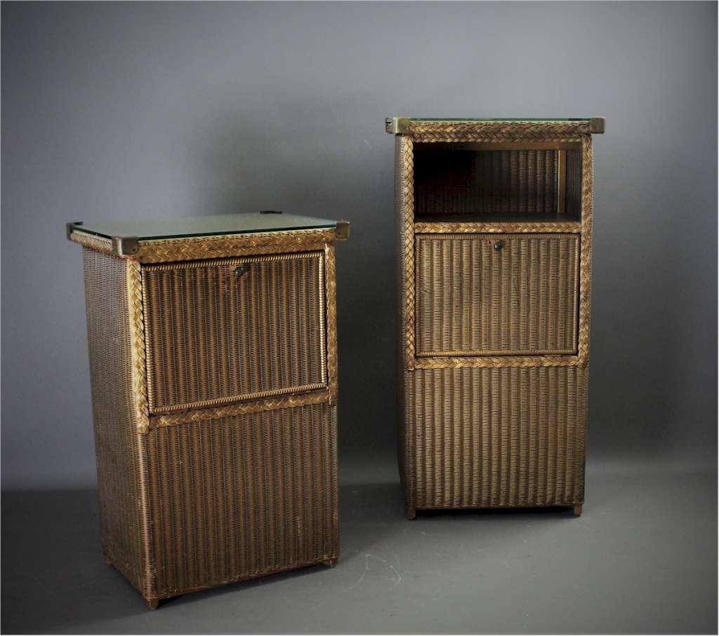 Lloyd Loom pair of bedside Linen cabinets in Gold weave