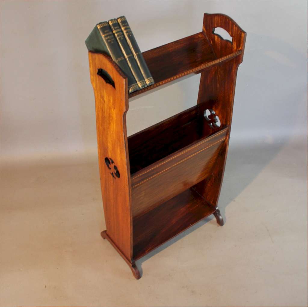 Art Nouveau mahogany book trough / magazine rack