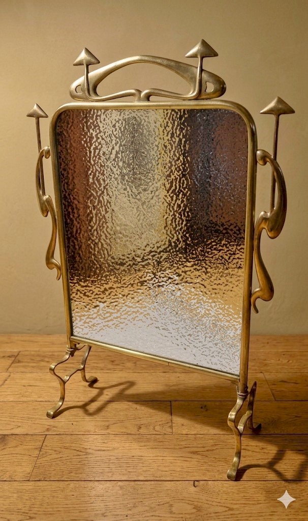 Arts and crafts fireguard in brass