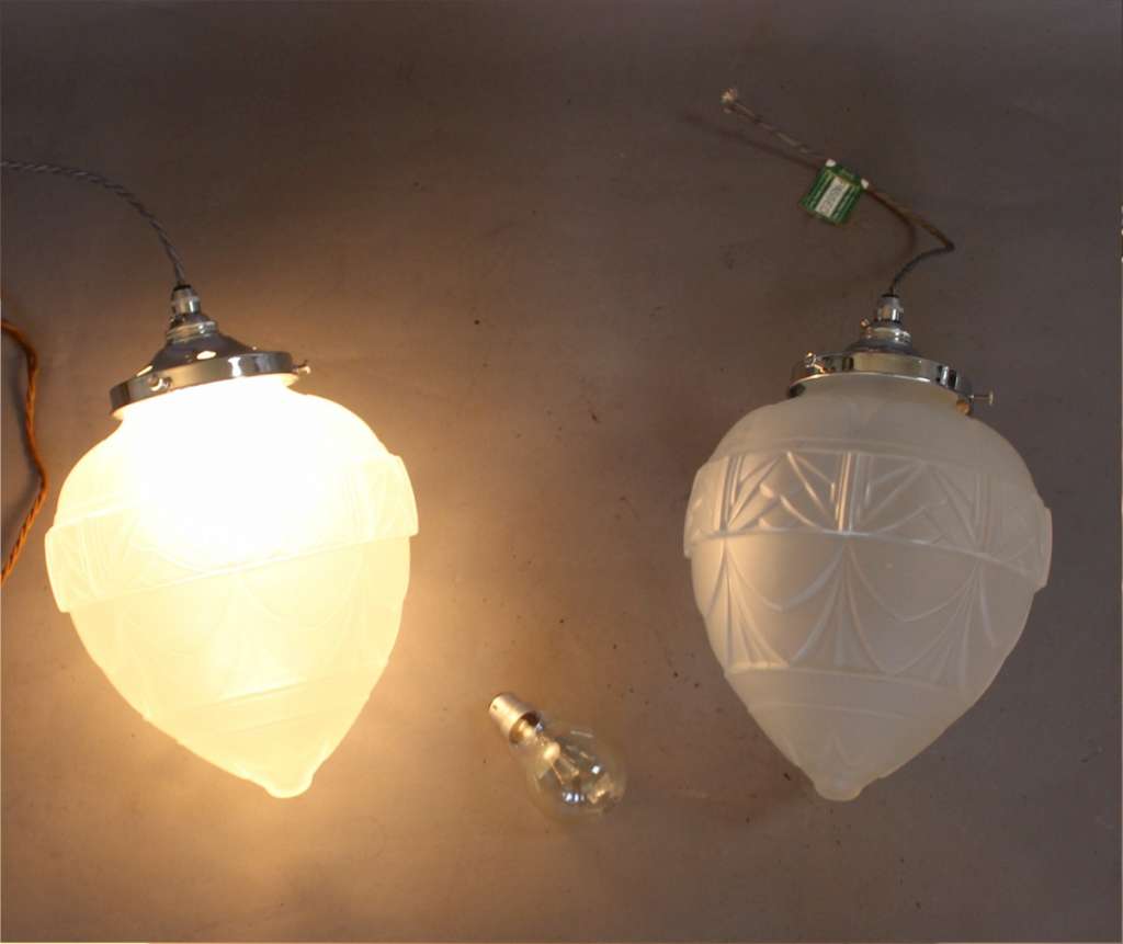 Good pair of art deco hanging lamp shades