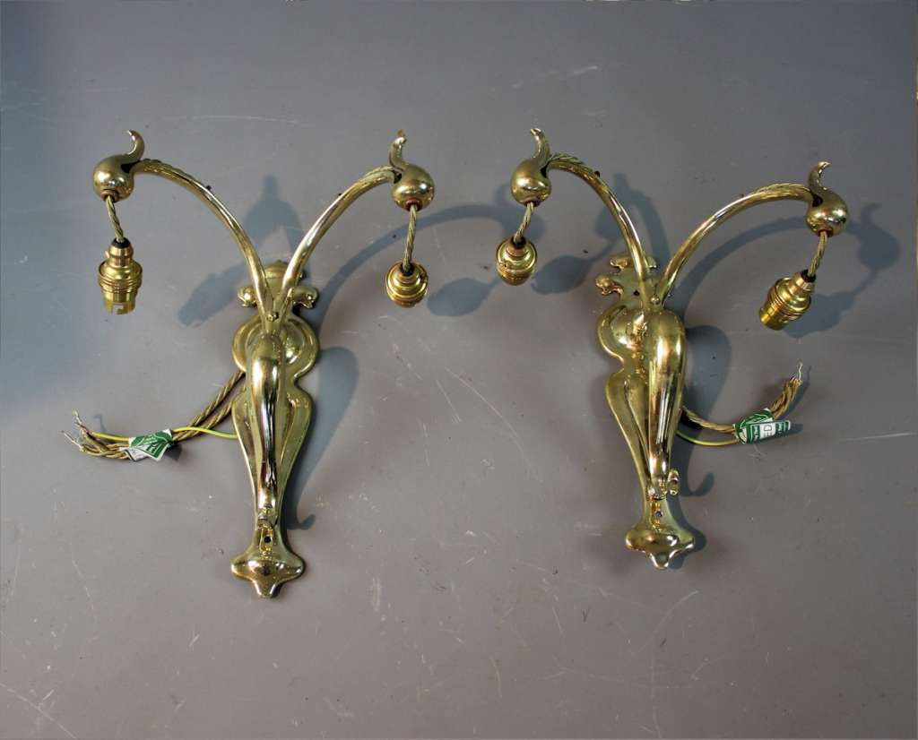 Arts and Crafts ,Nouveau pair of brass wall lights