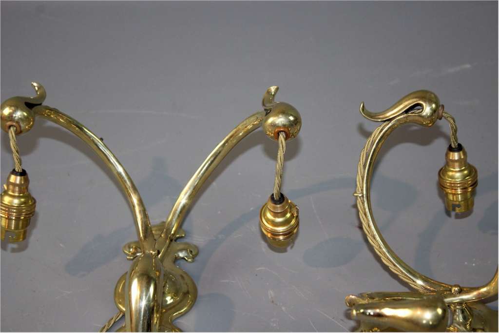 Arts and Crafts ,Nouveau pair of brass wall lights