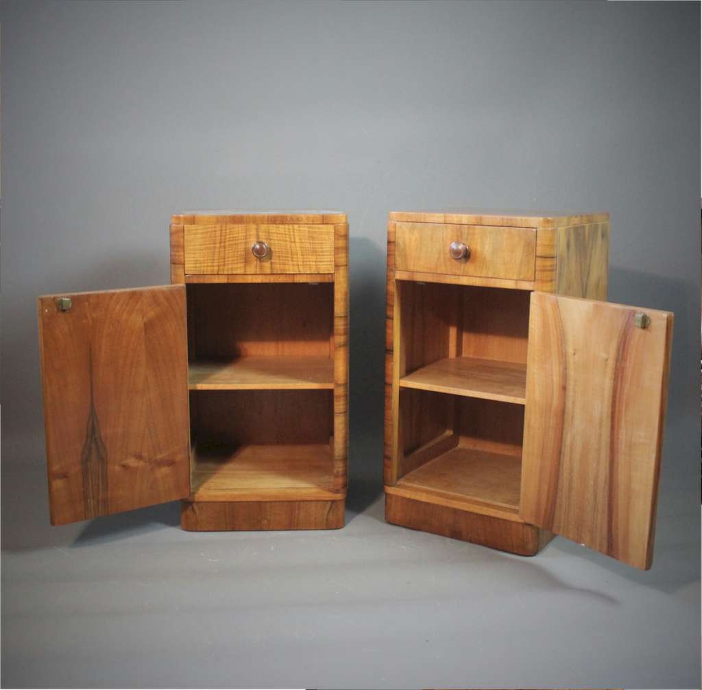 Pair of Art Deco burr Walnut Bedside cabinets