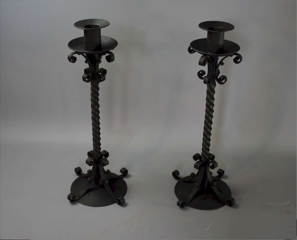 Pair of twisted iron candlesticks