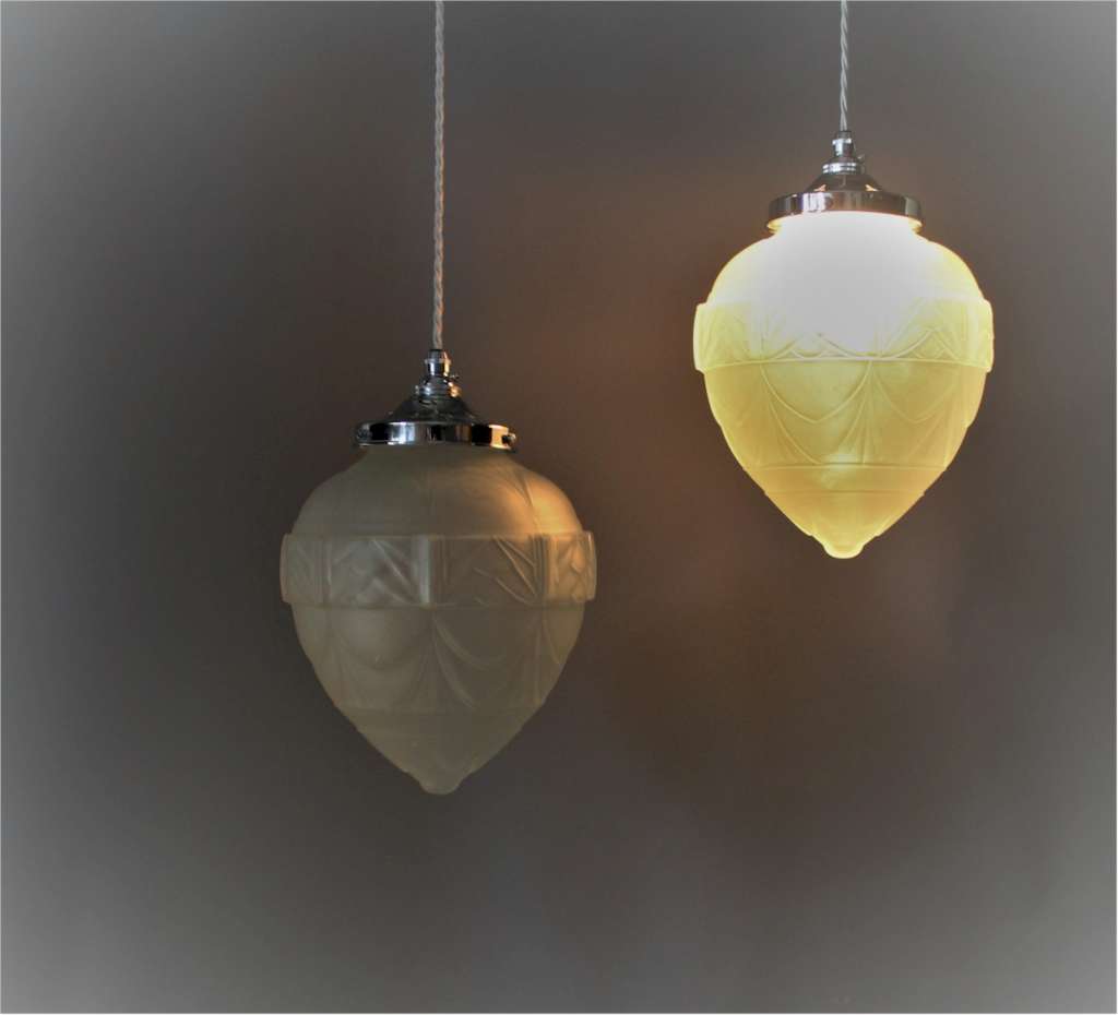 Pair of art deco frosted glass pendant lamp shades