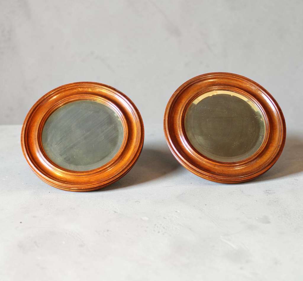 Pair Of Oak Framed Circular Mirrors