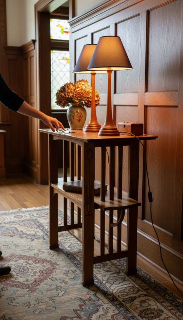 Arts and Crafts lamps in the manner of Voysey