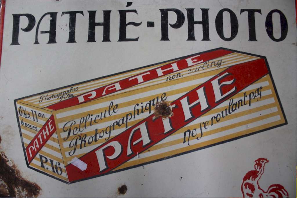 Enamel advertising sign for Pathe film