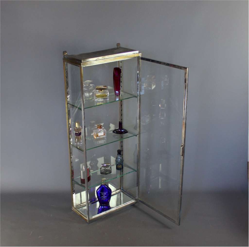 Chrome on brass Edwardian perfume display cabinet