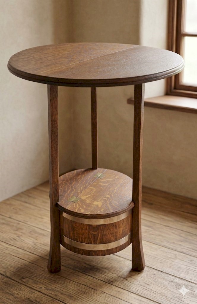 Arts and crafts table in oak by R A Lister of Dursley