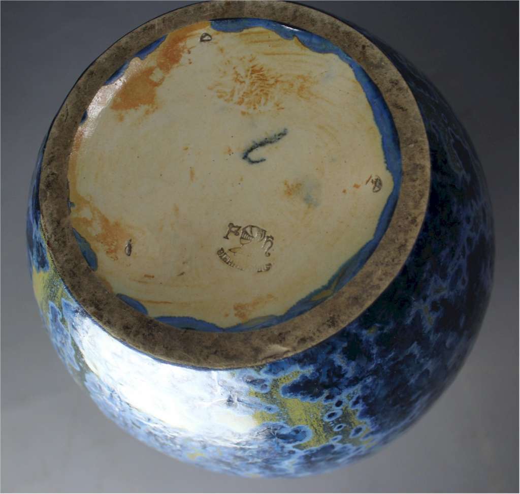 Pierrefonds pottery vase with fine blue crystalline glaze