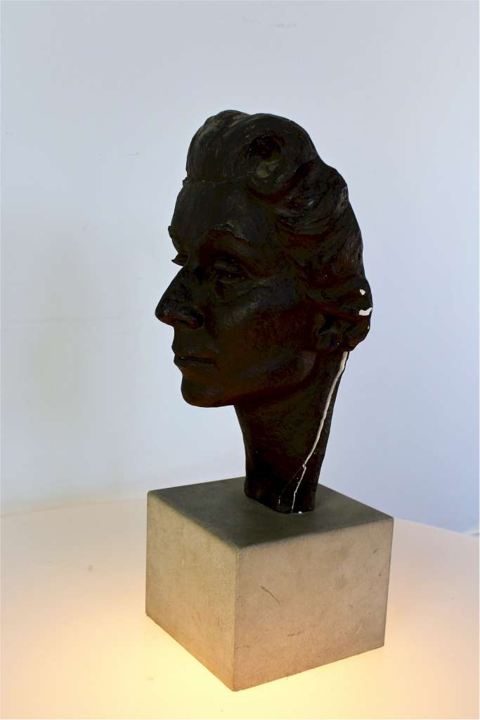 1950's Plaster figure of a woman's head signed V Thura