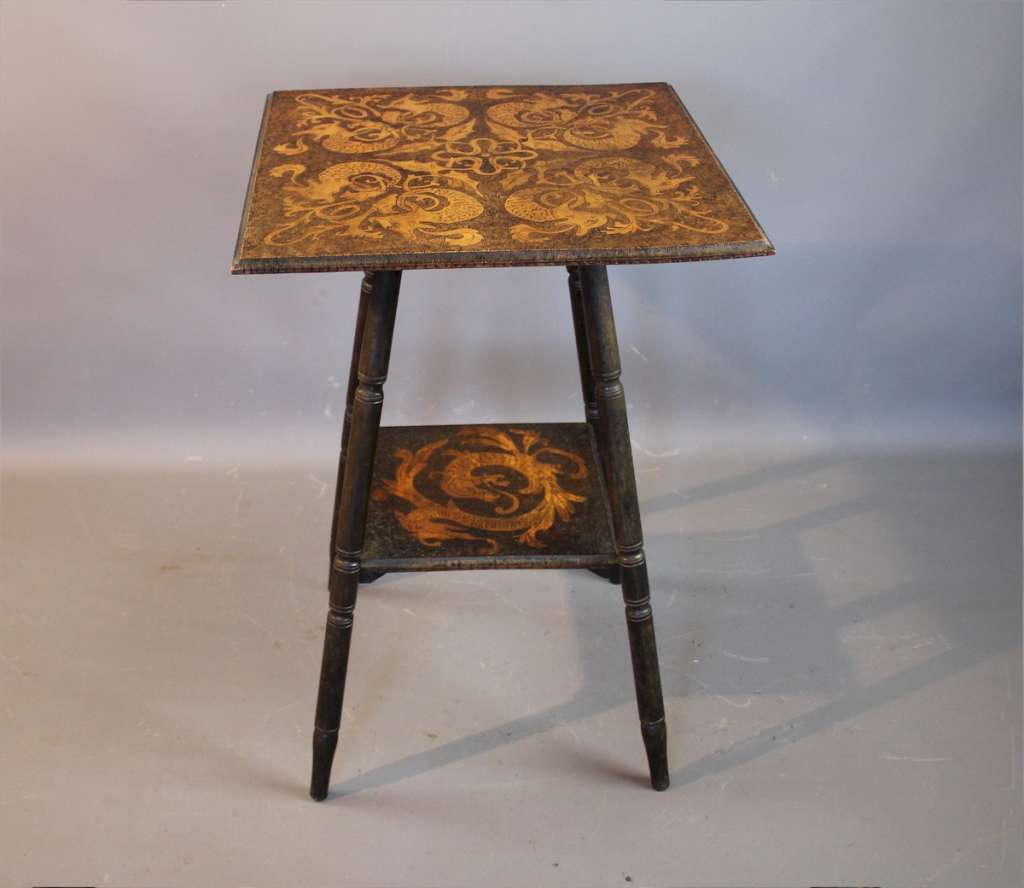 Arts and crafts pokerwork occasional table