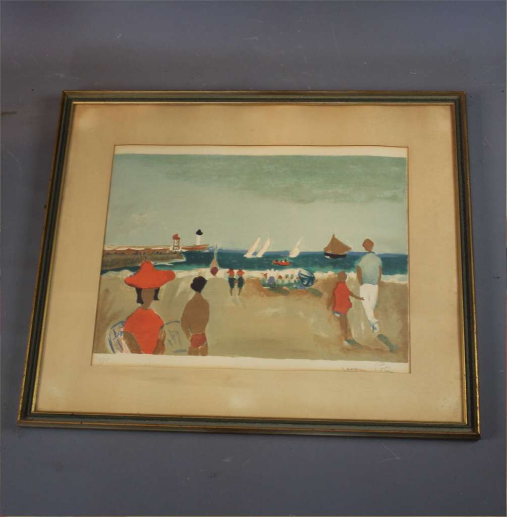 Beach scene lithograph by Jacques Potin