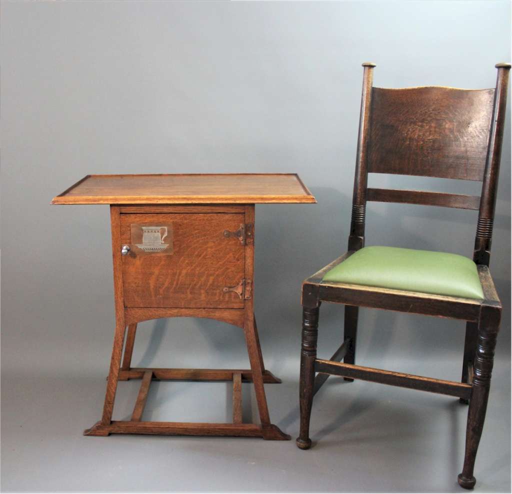 Arts & Crafts bedside or tea table top cabinet. Designed by EG Punnet