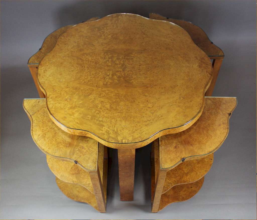 Blonde Art Deco quintetto nest of five tables by Epstein