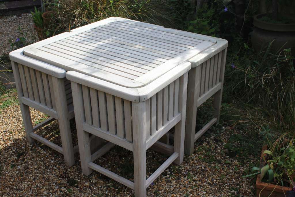  Reclaimed Teak Garden table with four wrap round chairs for Heals