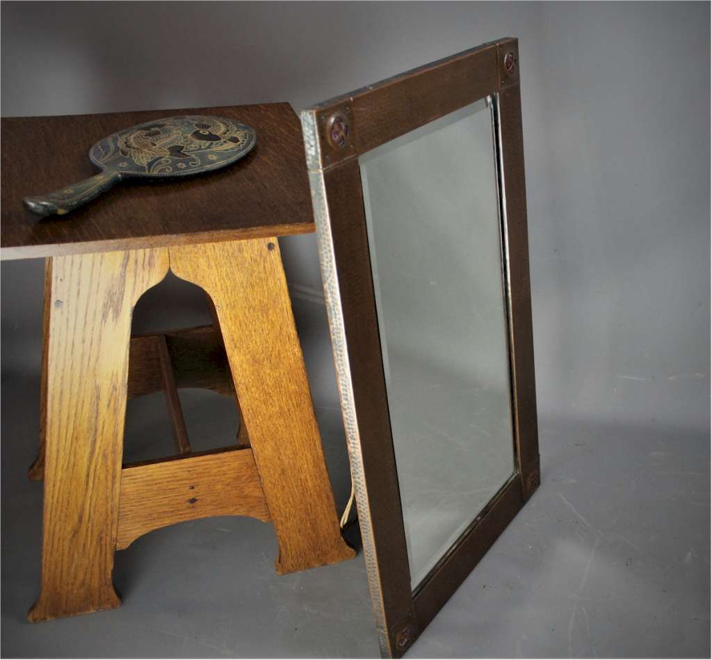 Copper arts and crafts mirror with Ruskins