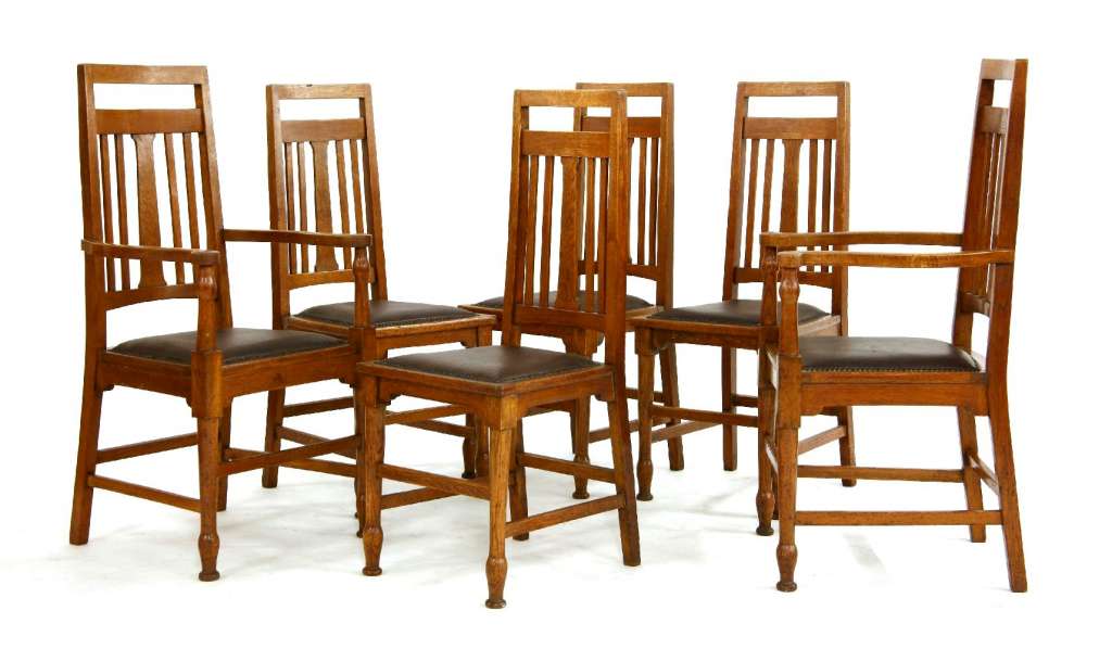 Set of six oak arts and crafts chairs