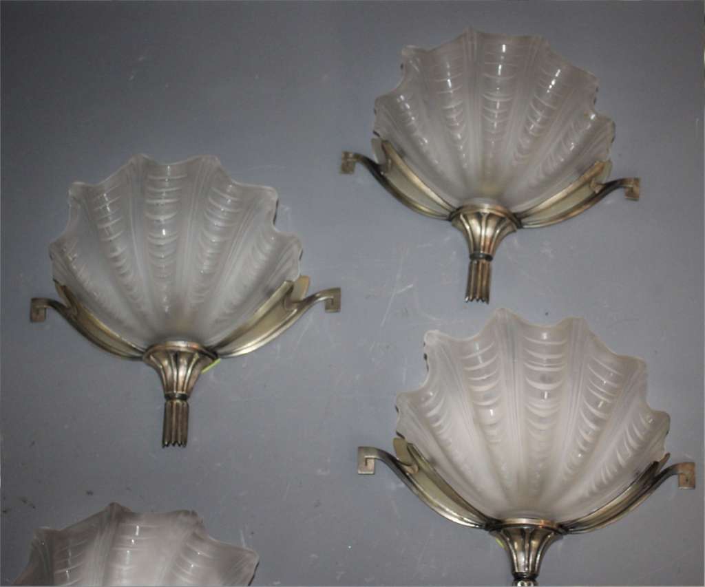 Wonderful set of four art deco shell wall lights