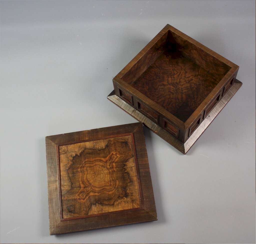 Square walnut veneered box