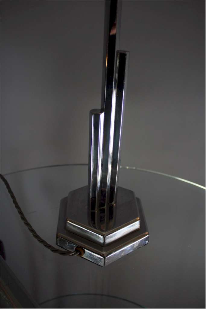 Art Deco chrome stepped table lamp marbled shade