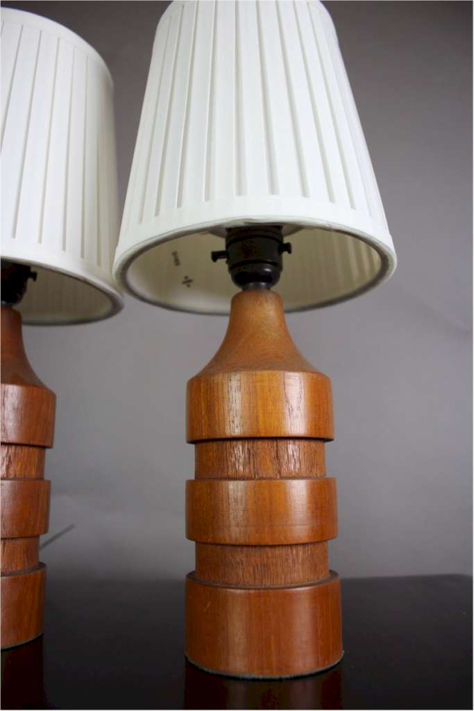 Teak mid-century pair of table lamps