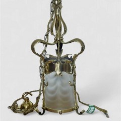 Arts and crafts ceiling light in hammered brass