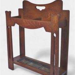 Arts and crafts umbrella stand in oak with stylised
