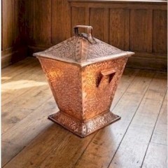 Arts and crafts coal box in hammered copper