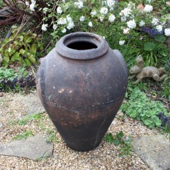 Large antique European olive terracotta garden urn