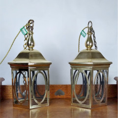  Pair of dome topped brass lanterns