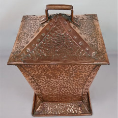 Arts and crafts coal box in hammered copper