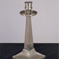 Arts and crafts candlestick in hammered pewter